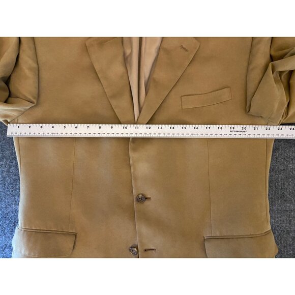Chaps Mens 44L Tan Vegan Suede Blazer Two-Button Sport Coat Fall Academia Jacket - Picture 9 of 16